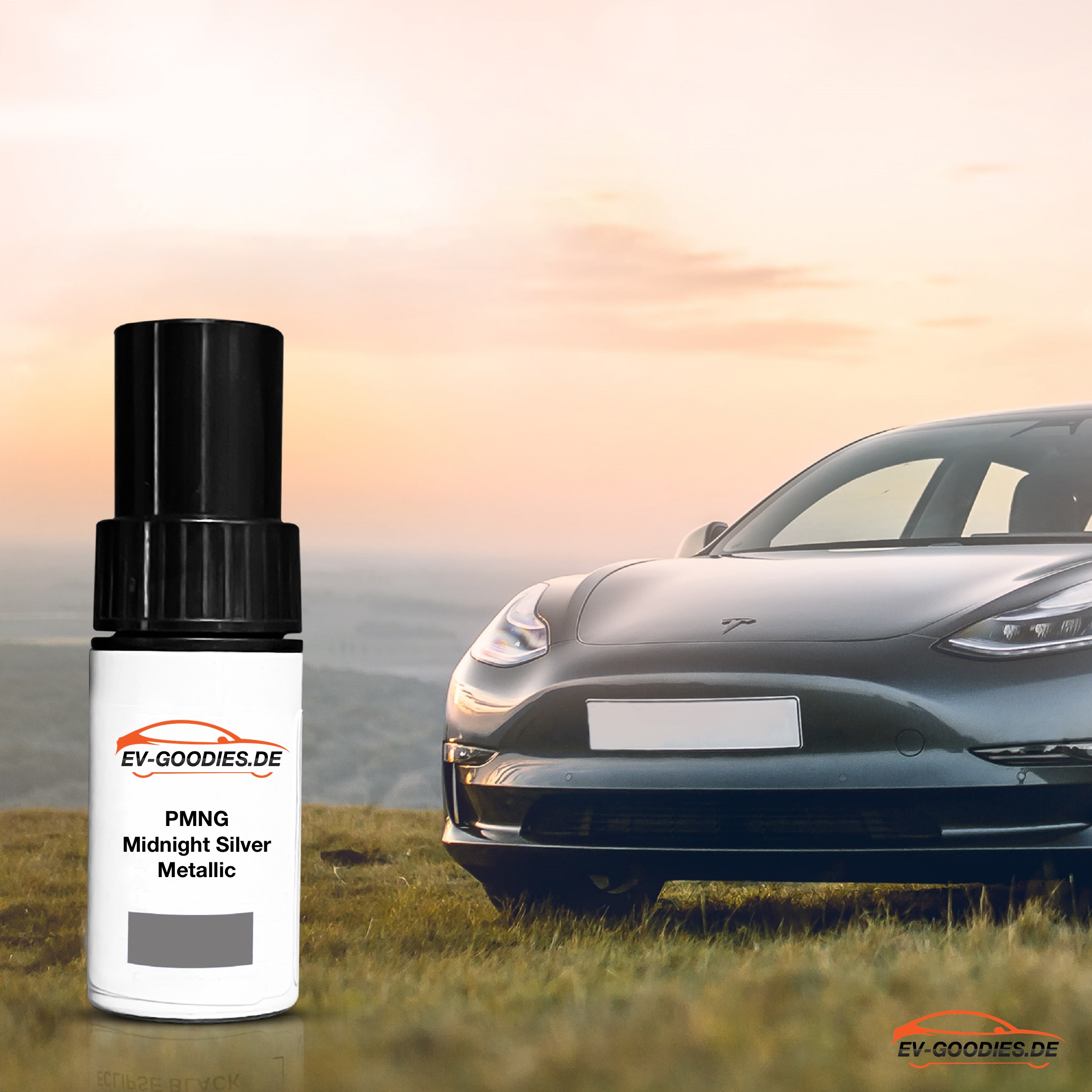 Paint brush gray Midnight Silver Metallic for Tesla Model 3, color code: PMNG, paint repair, stone chips