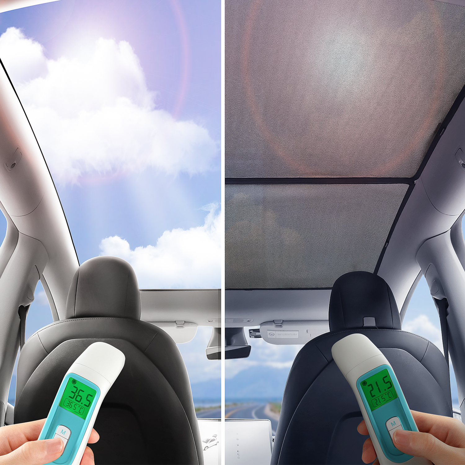 Sun and heat protection for Tesla vehicles, sun visor, sunroof, glass roof